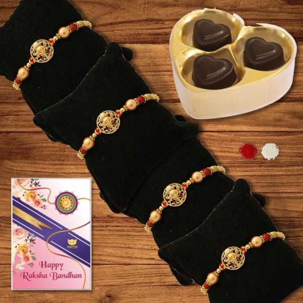 BOGATCHI 3Heart Chocolate 4 Rakhi Roli Chawal and Greeting Card B | Unique Rakhi Gifts for Sister | Rakhi with Chocolate Online 